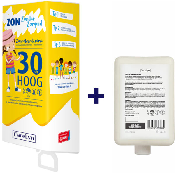 Dispenser kinderopvang met 1 liter SPF30 microplasticvrije zonnebrandcrème